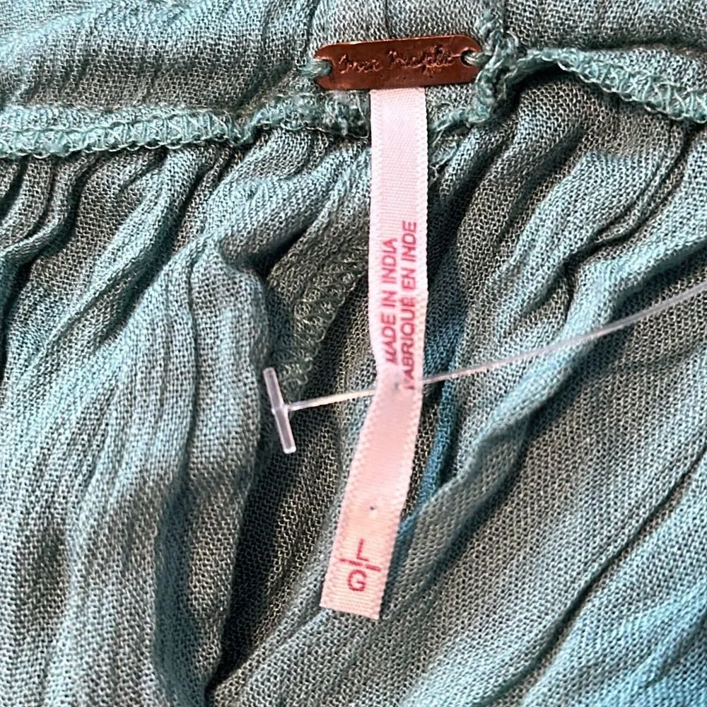 Free People Women's Turquoise Will Wait For You V-Neck Midi A-Line Dress Size L - Picture 5 of 8